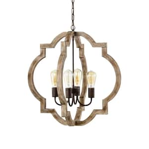 Aamina 24 in. 4-Light Rustic Metal Wood Grain Chandelier