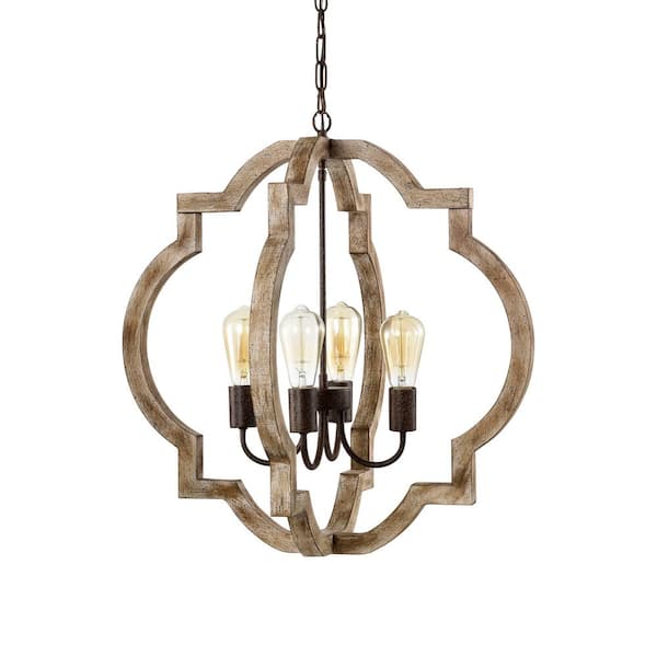 Warehouse of Tiffany Aamina 24 in. 4-Light Rustic Metal Wood Grain Chandelier