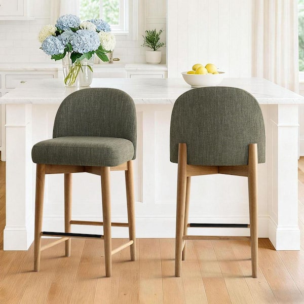 36 in. H Green Solid Wood Frame Counter Stool (Set of 2)