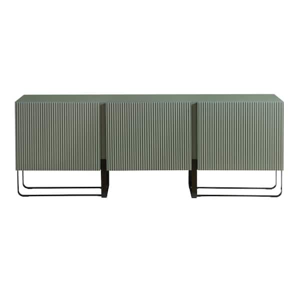 Yaztra Sage Green and Black Legs Low Profile 60 in. W Tv Stand Fits TV's up to 65 in. With 3-Cabinets