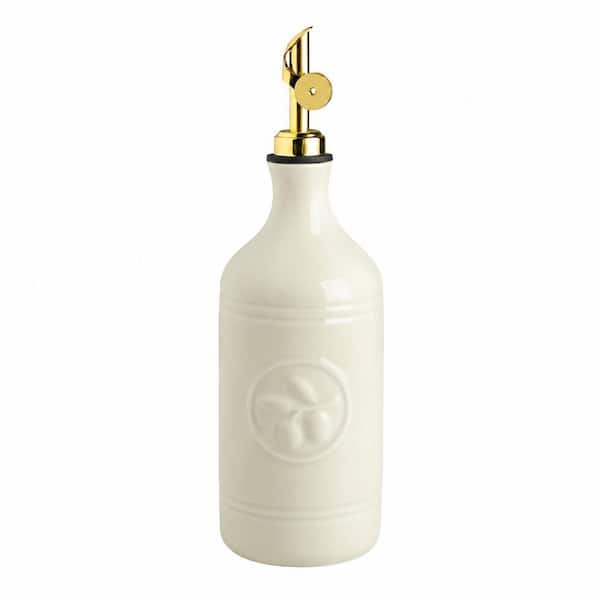 16 oz. Beige Ceramic Olive Oil Dispenser Bottle with Gravity Spout for Kitchen and Dining Tables