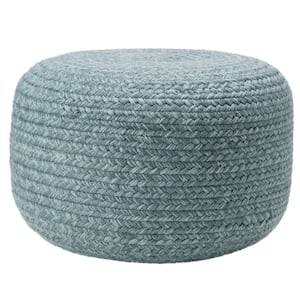 Grayton Blue Solid Cylinder Pouf 18 in. x 18 in. x 12 in.