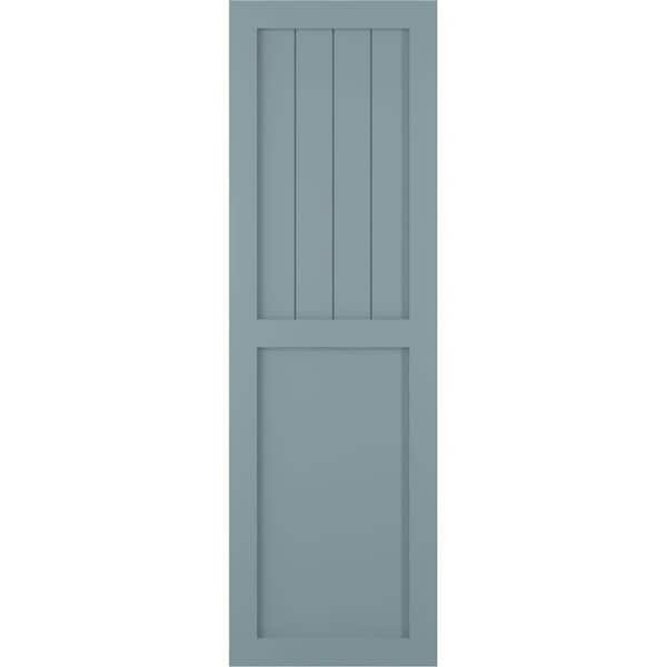 Ekena Millwork 12 in. x 56 in. True Fit PVC Farmhouse/Flat Panel Combination Fixed Mount Board & Batten Shutters Pair in Peaceful Blue
