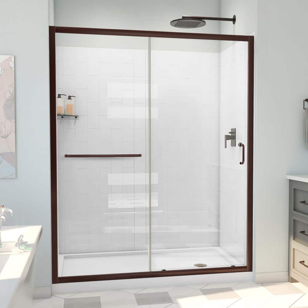 60" Oil Rubbed Bronze and Clear Glass Sliding Shower Kit