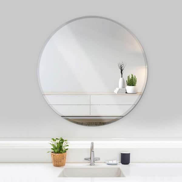 Fab Glass and Mirror 799456351766 Round Beveled Polished Frameless Wall Mirror with Hooks,24