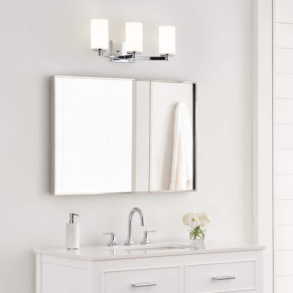 Chrome 3-Light Vanity with Etched Glass Shades