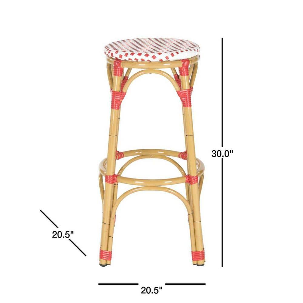 Coastal Farmhouse Red & White Faux Bamboo Bar Stool