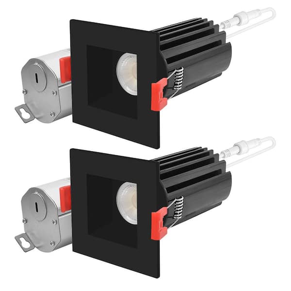 LUXRITE 2 in. Square LED Recessed Light J-Box 15 Watt 5 Color Selectable 2700K-5000K 1000 Lumens Dimmable Wet Rated Black 2 Pack