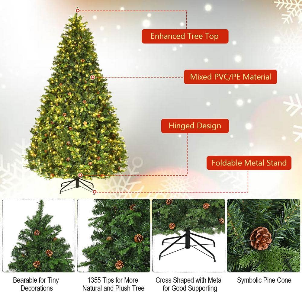 8ft Pre-lit Artificial Pine Christmas Tree with Warm White LED Lights