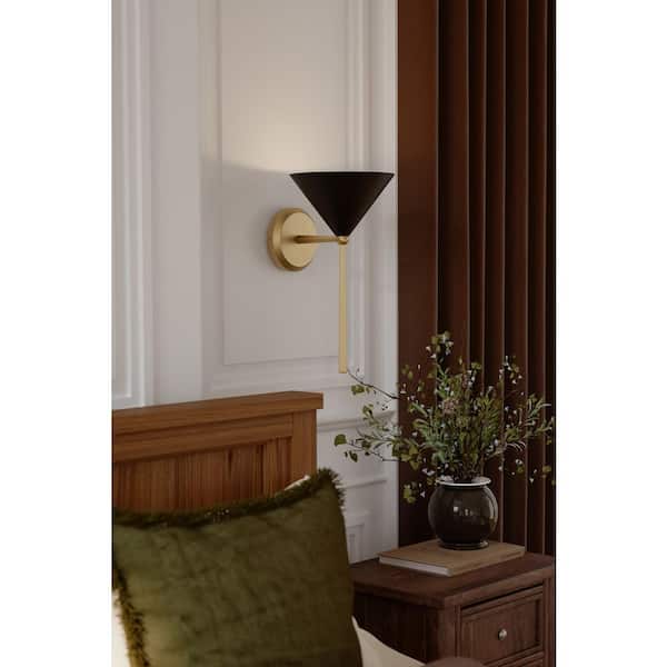 Cortan 15 in. 1-Light Legacy Brass and Dark Bronze Vanity Light with Metal Shade
