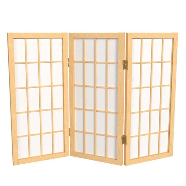 Oriental Furniture 2 ft. Short Desktop Window Pane Shoji Screen - Natural - 3 Panels