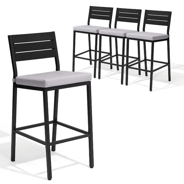 Patio Metal Outdoor Bar Stool with Light Gray Cushions (Set of 4)