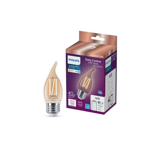 Philips 40-Watt Equivalent BA11 Smart Wi-Fi LED Tuneable White E26 Medium Light Bulb Powered by WiZ with Bluetooth (1-Pack)