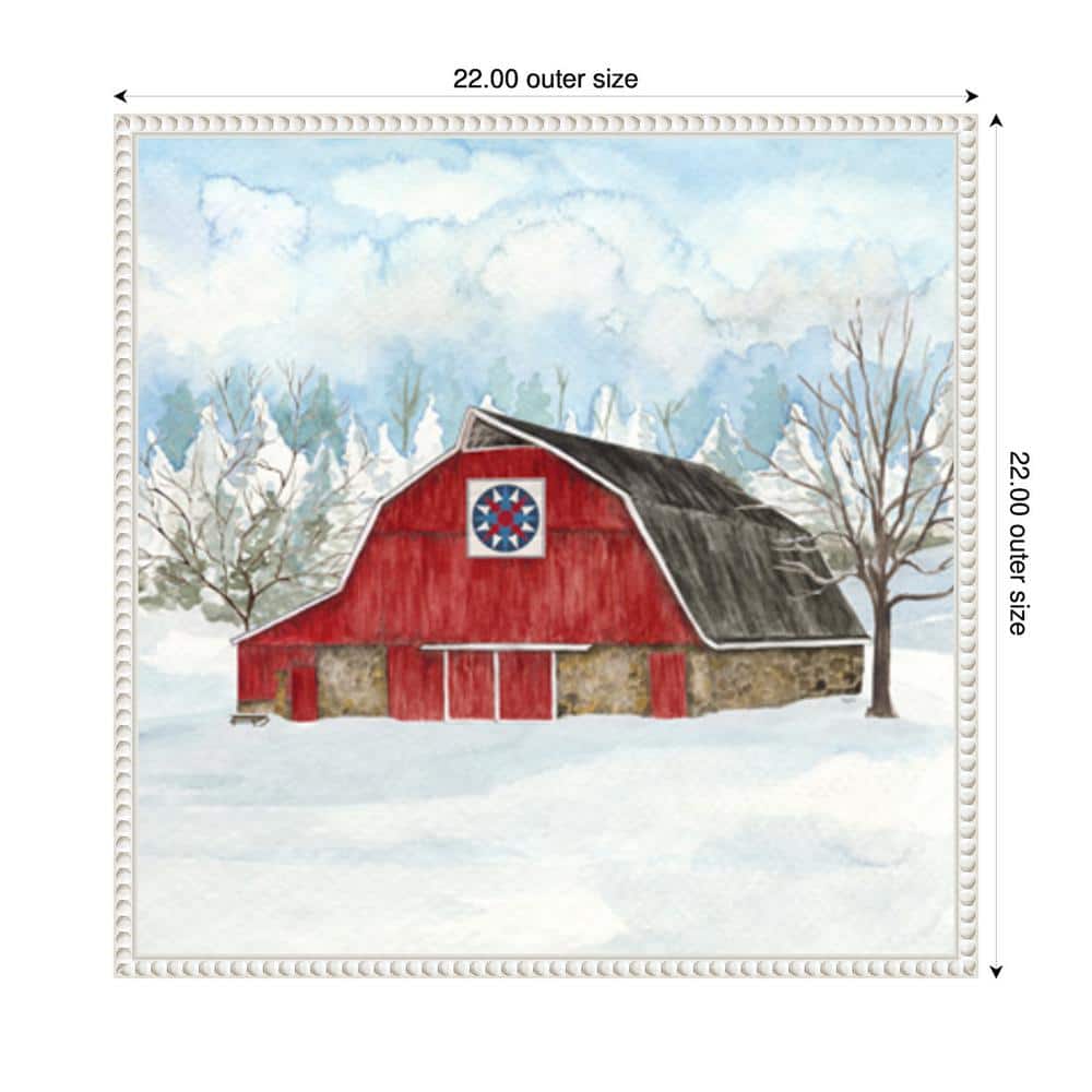 Winter Barn Quilt IV Red Barn Scenic Canvas Wall Art