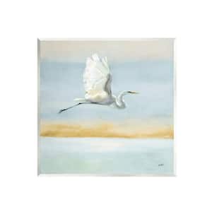 Egret Bird Flying Ocean Breeze Design by Julia Purinton Unframed Animal Art Print 12 in. x 12 in.