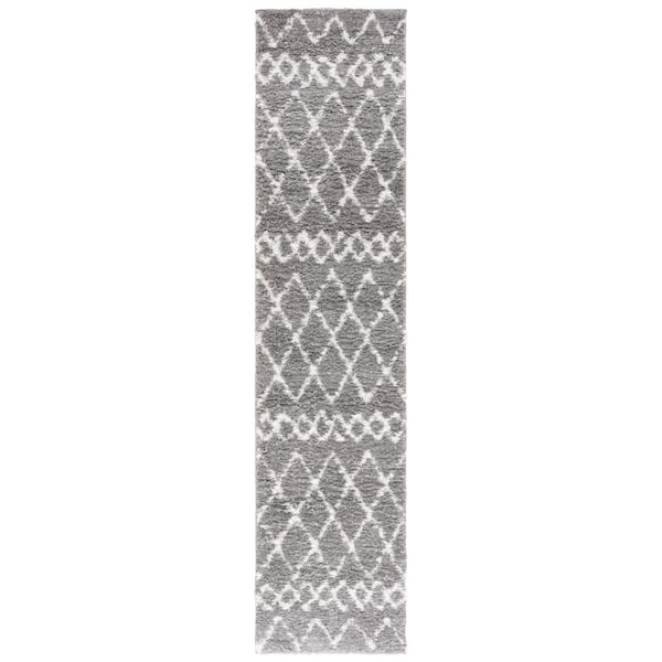 Berber Shag 2 ft. x 9 ft. Gray/Ivory Geometric Diamond Runner Rug