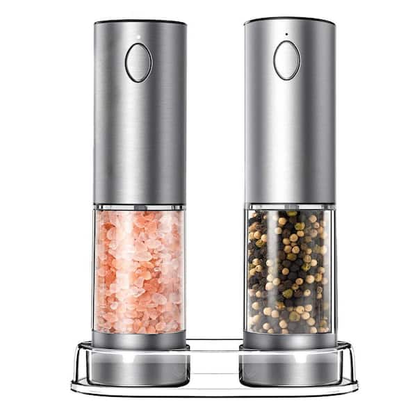 Electric Salt & Pepper Grinder Set w/ LED Light, 110ml Capacity, 6 Adjustable Coarseness, Rechargeable, Stainless Steel