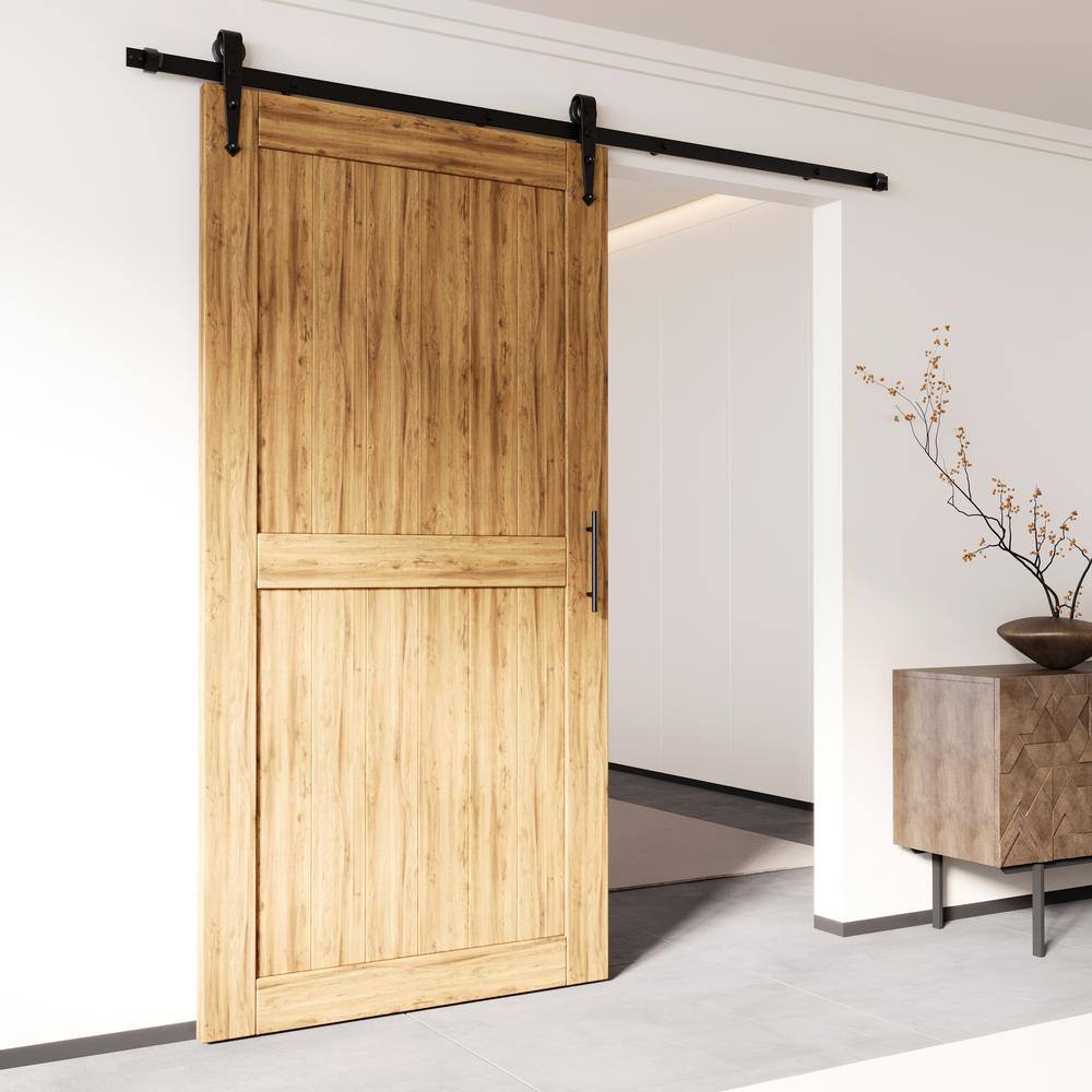 Rustic Black Heavy Duty Sliding Barn Door Hardware Kit, 12ft Track