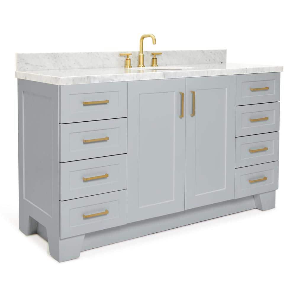 Taylor 61" Gray Freestanding Bath Vanity with Carrara Marble Top