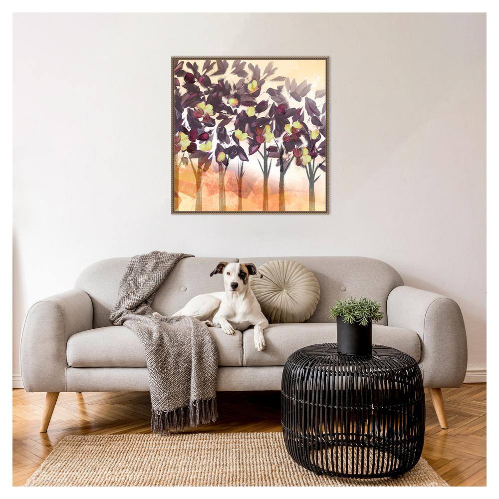 30"x30" Purple Trees Abstract Canvas Art with Bronze Frame