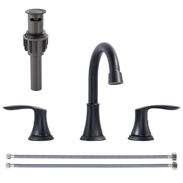 Noble 8 in. Widespread Double Handle Bathroom Sink Faucet in Matte Black