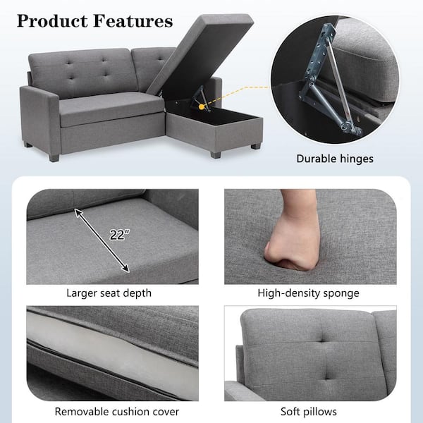 Harper Reversible Chaise Sleeper Sofa Bed Natural w/ Innerspring