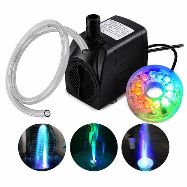 10W 160 GPH Submersible Fountain Pump with 12-LED Automatic Color-Changing Light for Ponds, Water Features