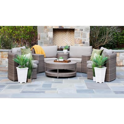 Cyprus 8-Piece Resin Wicker Outdoor Sectional with Sunbrella Cast Shale Cushions