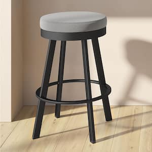 Swice 26 in. Heather Light Grey Polyester / Black Backless Metal Swivel Counter Stool