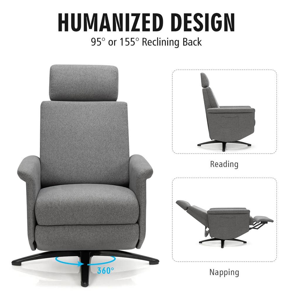 Gray Fabric Ergonomic Swivel Massage Recliner with Metal Frame