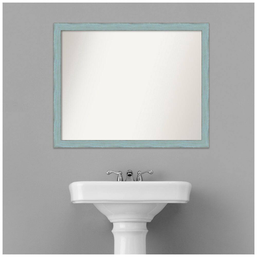Sky Blue Rustic Wood Rectangular Bathroom Wall Mirror