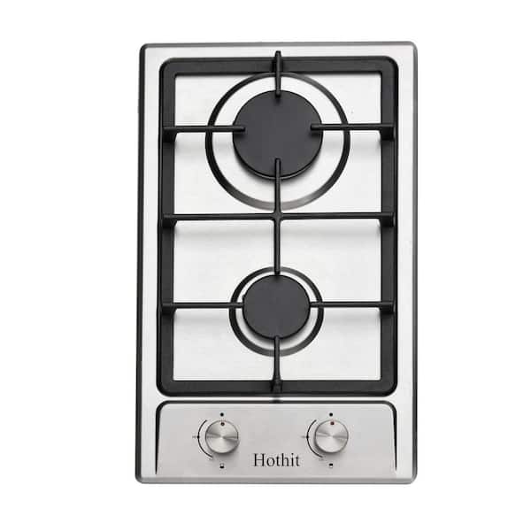 12 in. 2 Burners Recessed Gas Cooktop in Stainless Steel Including Power Burners, LPG/NG Dual Fuel Gas