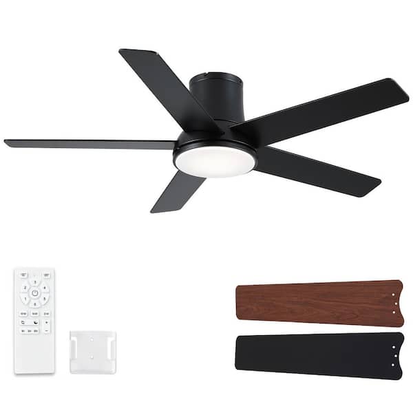 Amice 52 in. Indoor Matte Black Flush Mount Ceiling Fan with Integrated LED, Remote Control and Reversible Motor