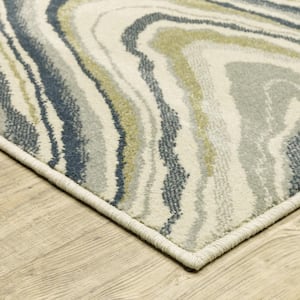 Gray and Ivory Abstract 2 ft. x 8 ft. Power Loom Runner Rug