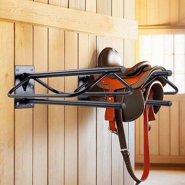 Perry Equestrian Stable Accessories Perry Equestrian Wall Mounted Standard Saddle Rack - Purple, Plastic Coated Steel Equestrian Saddle Storage