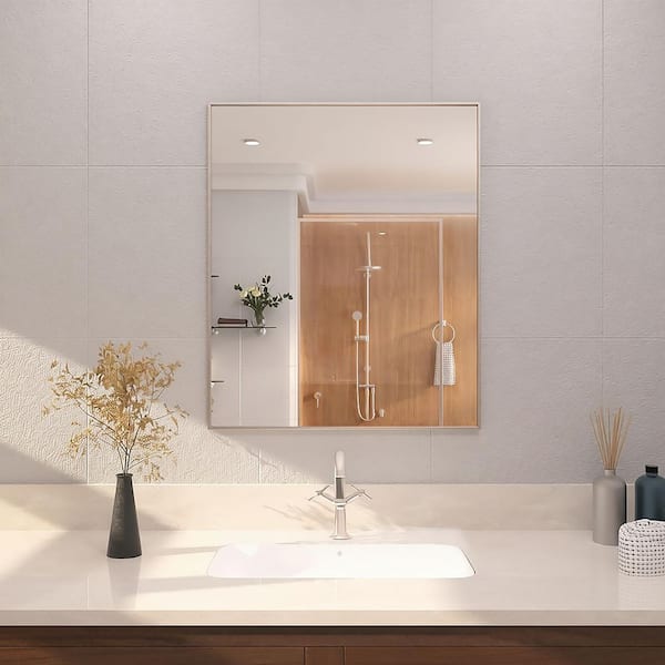 TaiMei 36 in. W x 30 in. H Rectangular Framed Wall Bathroom Vanity Mirror in Brushed Nickel