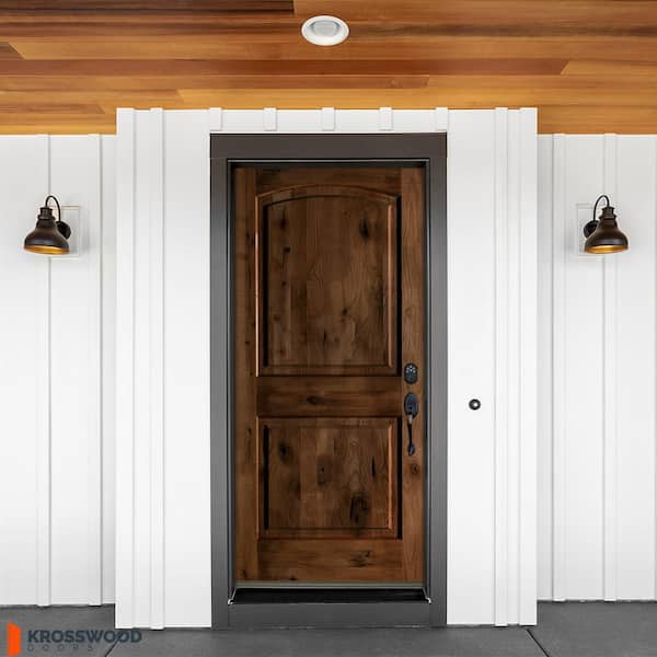 Krosswood Doors 42 in. x 80 in. Rustic Knotty Alder Arch Top Provincial Stain Left-Hand Inswing Wood Single Prehung Front Door