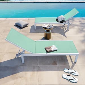 2-Piece Aluminum Adjustable Outdoor Chaise Lounge in Green