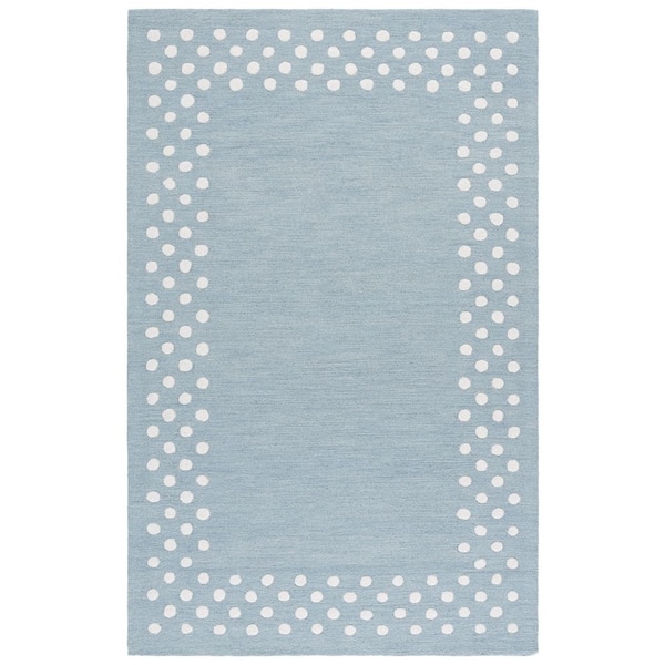 Martha Stewart 5 ft. x 8 ft. Light Blue/Ivory Border Dots Indoor/Outdoor Area Rug