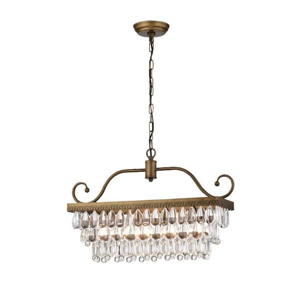 GREENVILLE SIGNATURE Taima 4-Light Golden Bronze Chandelier for Kitchen Island, Dining/Living Room with No Bulbs Included