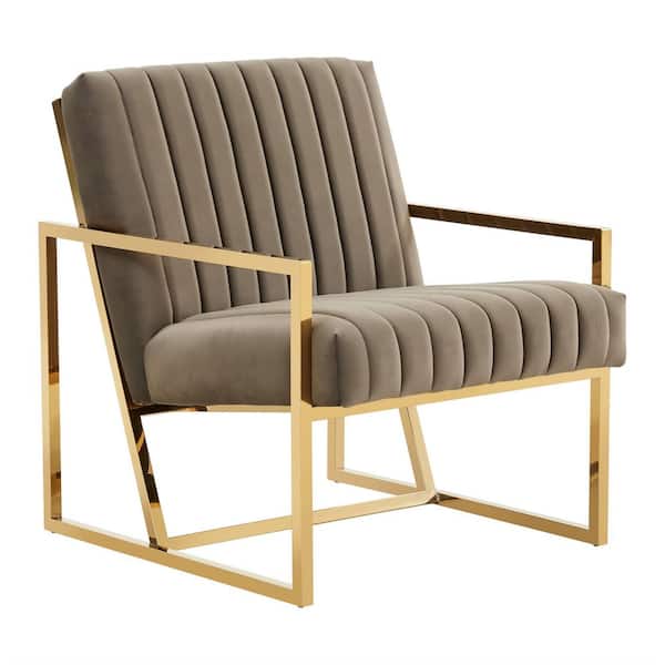 Leisuremod Montgomery 30 in. Dark Gray Pinstriped Upholstered Velvet Arm Chair with Gold Frame