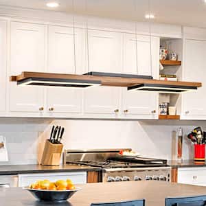 Iris 3-Light Integrated LED Linear Chandelier Kitchen Island Pendant with Wood Accents