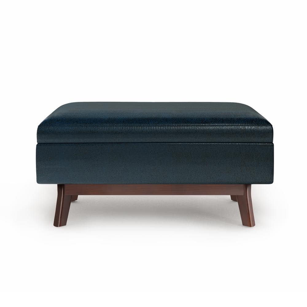 Owen 36" Distressed Dark Blue Faux Leather Storage Ottoman