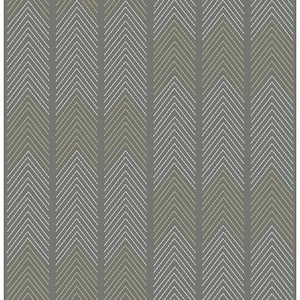 Nyle Dark Grey Chevron Stripes Paper Glossy Non-Pasted Wallpaper Roll