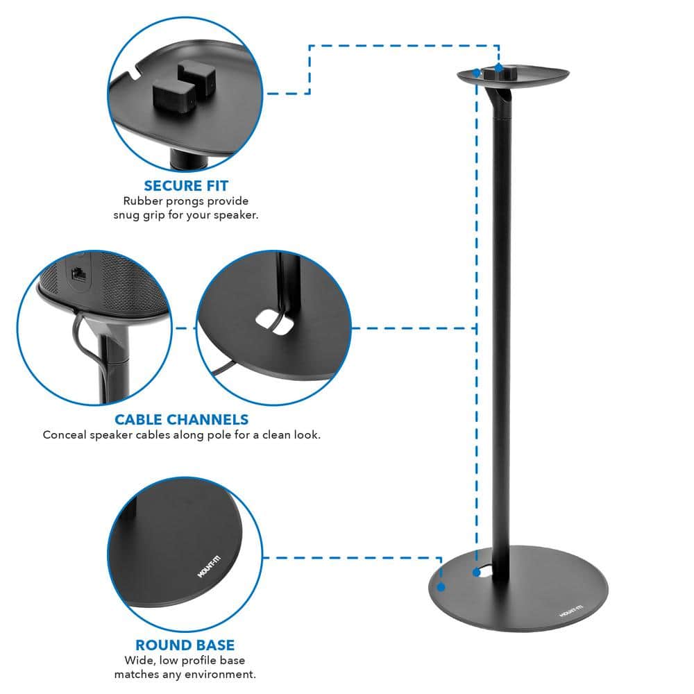 Matte Black Aluminum and Steel Speaker Floor Stand with Cable Management