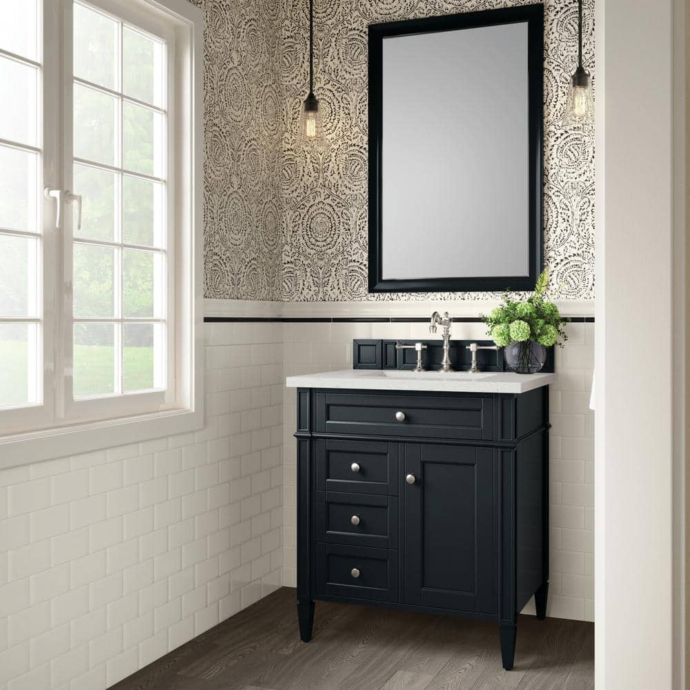 Brittany 30" Black Onyx Poplar Bathroom Vanity with Quartz Top