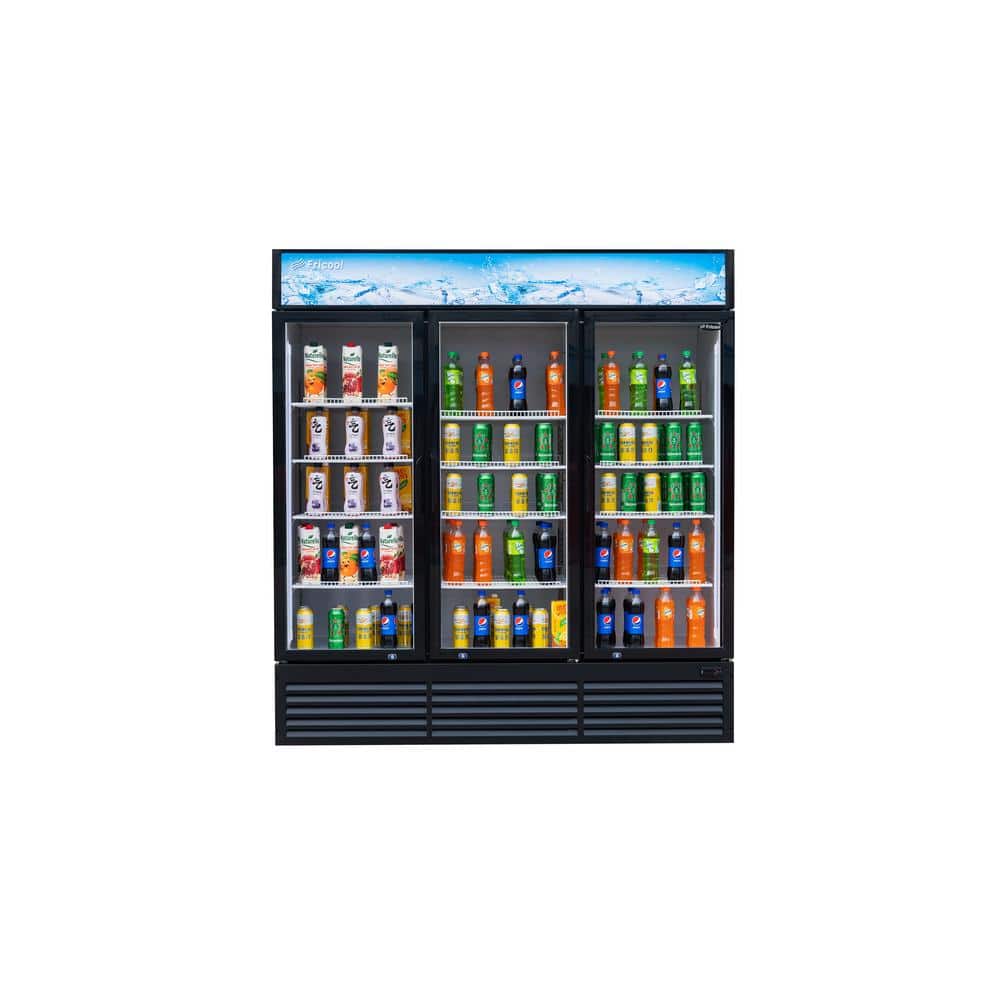 80 in. 56.5 cu. ft. Commercial Upright Merchandiser Refrigerator in Black with 3-Tempered Glass Door