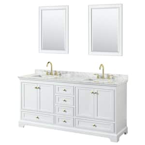Deborah 72 in. W x 22 in. D x 35 in. H Double Sink Bath Vanity in White with White Carrara Marble Top and 24" Mirrors