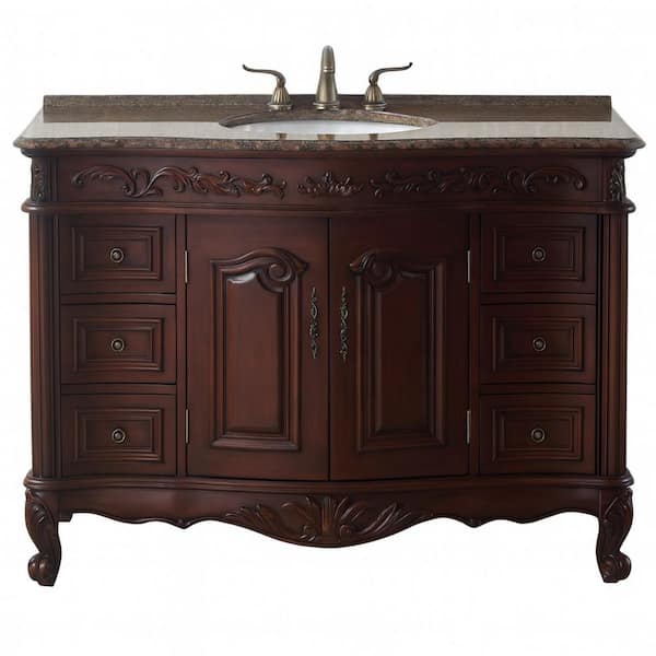 stufurhome Saturn 48 in. Dark Cherry Single Sink Bathroom Vanity with Granite Vanity Top and White Basin