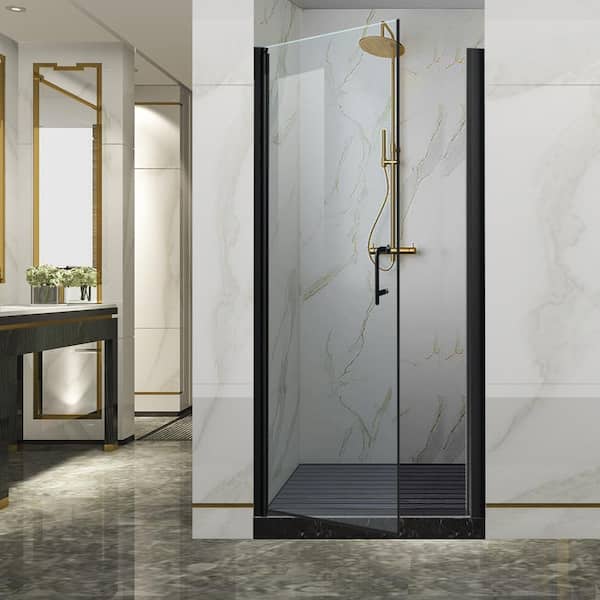 Lonni 30-31.5 in. W x H 72 in. Black Frameless Pivot Shower Door with 1/4 in. Thick Tempered Glass